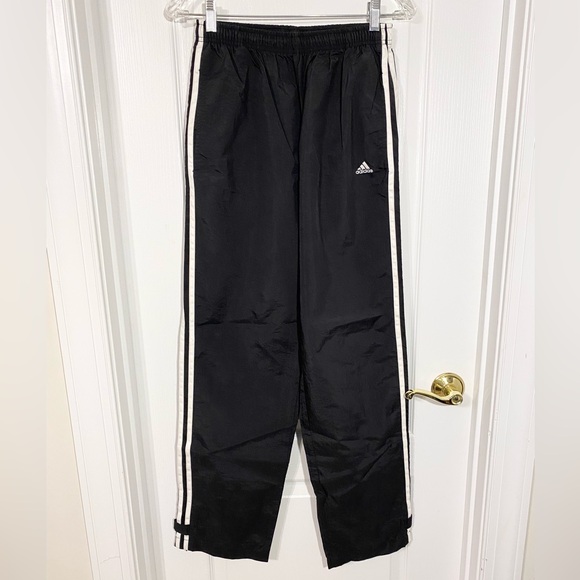 VTG 90s Y2K Adidas Nylon Windbreaker Track Pants, Black 3 Stripe, Men’s Medium - Picture 1 of 12